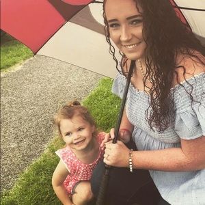 Blue and white stripped off shoulder top